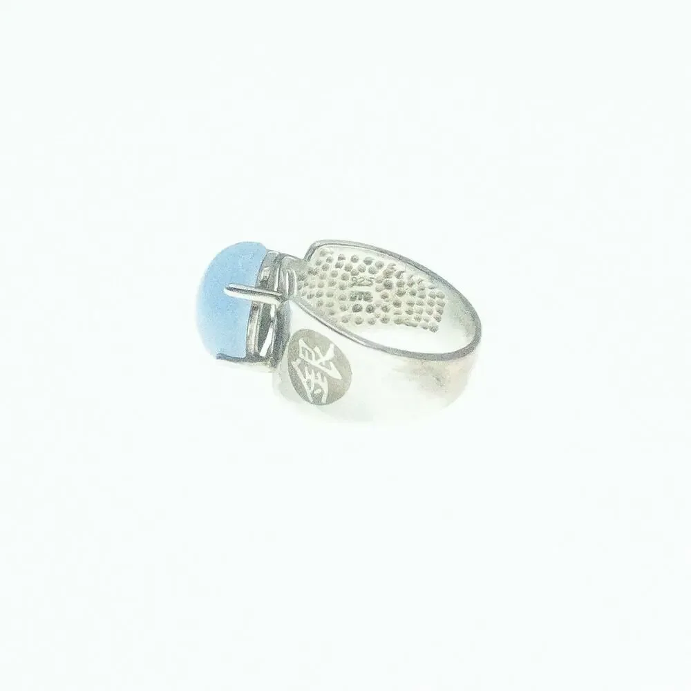 Sterling Silver 925 Blue Jade Cabochon Ring Size 7 Chinese Symbols